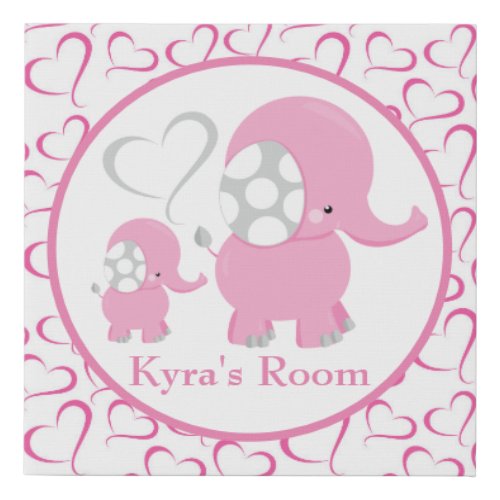 Cute add name elephant Mommy baby Faux Canvas Print