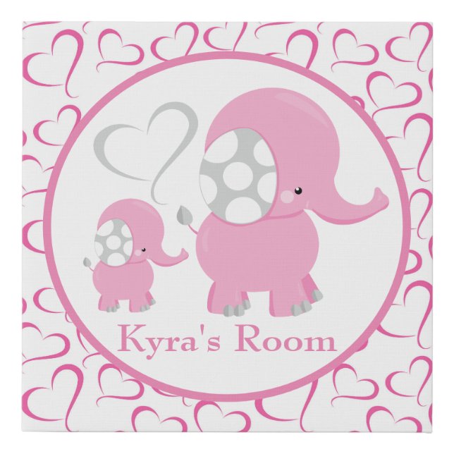 Cute add name elephant Mommy baby Faux Canvas Print (Front)