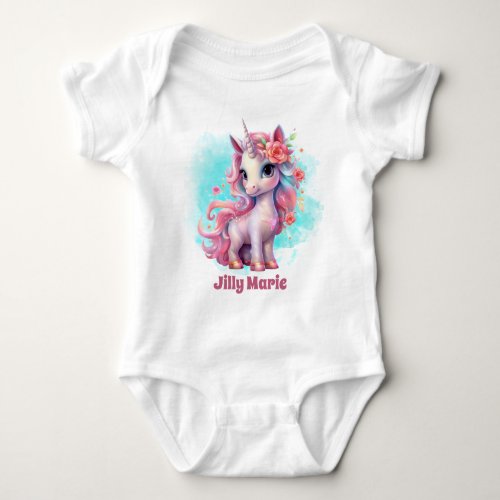 cute add name fantasy unicorn girls baby bodysuit