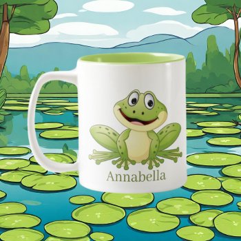 Cute Add Name Frog Lovers Two-tone Coffee Mug by DoodlesGifts at Zazzle