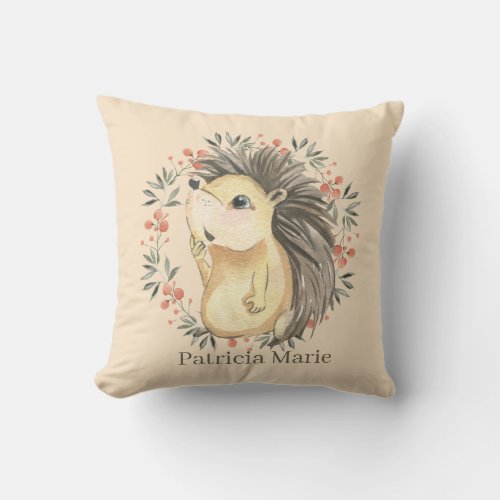 cute add name hedgehog lovers throw pillow