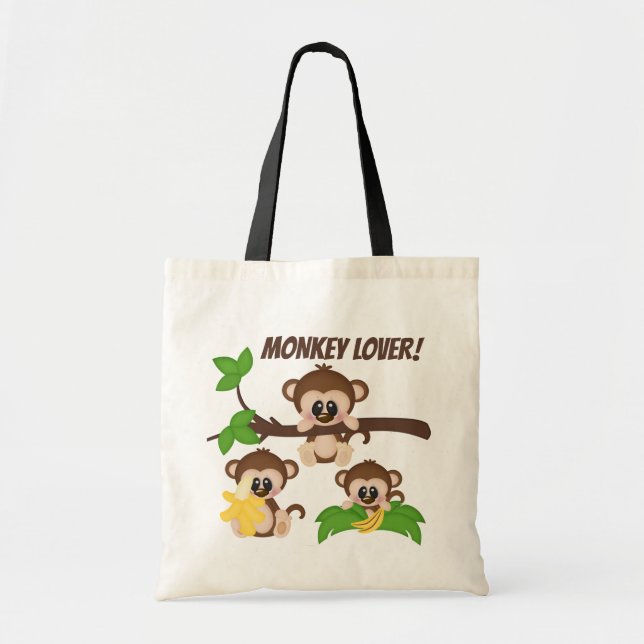 Cute add name message jungle monkey lover tote bag (Front)