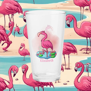 cute add name pink flamingo glass
