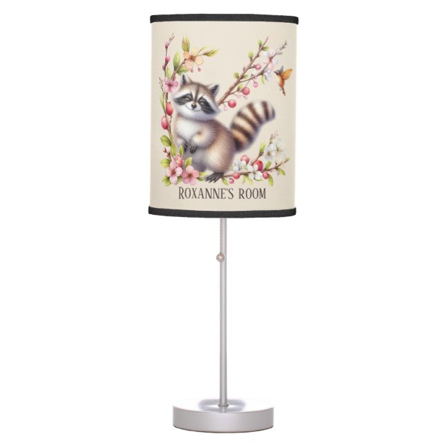 Cute add name raccoon lovers table lamp (Front)
