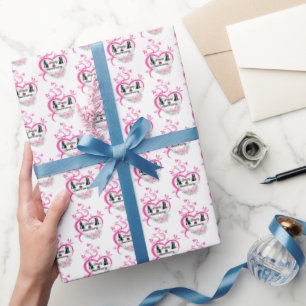 cute add names date Happy Anniversary couple Wrapping Paper