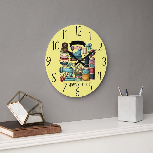cute add text Mom's office sewing room Large Clock (Office)