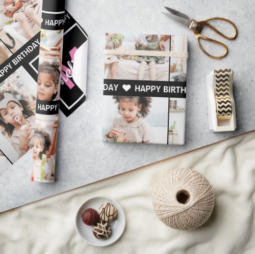 Cute Add Your Own Photo Monogram Happy Birthday Wrapping Paper