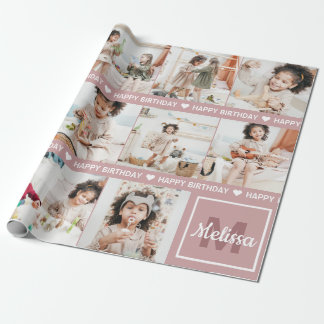 Cute Add Your Own Photo Monogram Happy Birthday Wrapping Paper