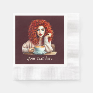 Cute add your text coffee lady  napkins