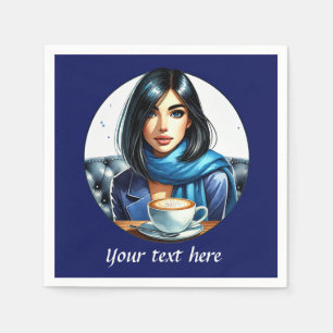 Cute add your text coffee lady  napkins