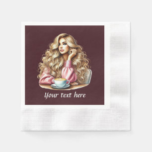 Cute add your text coffee lady  napkins