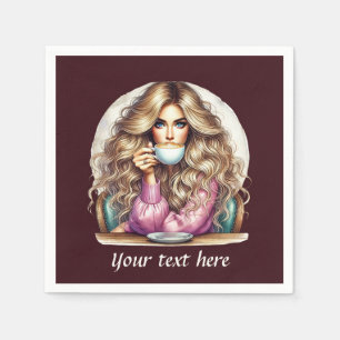 Cute add your text coffee lady napkins