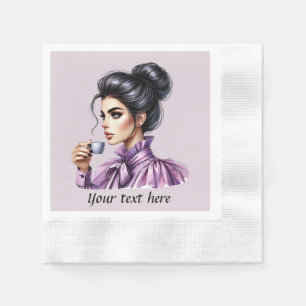 Cute add your text coffee lady  napkins