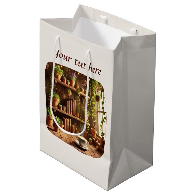 Cute add your text coffee shop medium gift bag (Front Angled)