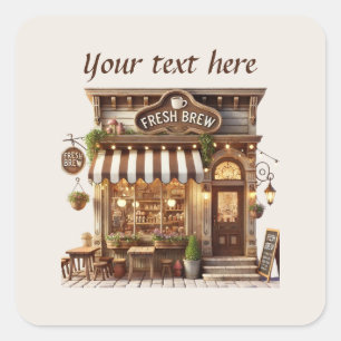 Cute add your text coffee shop  square sticker