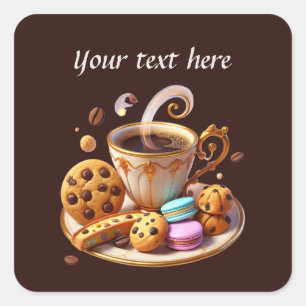 Cute add your text coffee shop square sticker