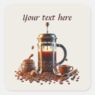 Cute add your text coffee shop square sticker