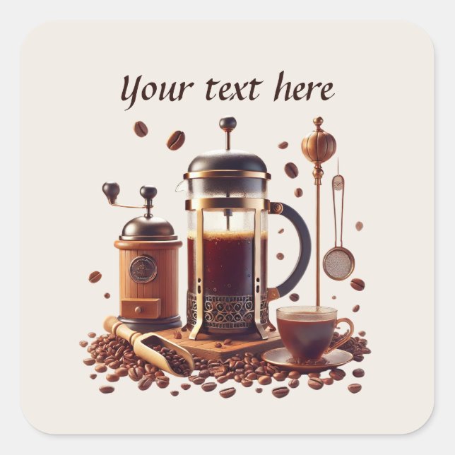 Cute add your text coffee shop  square sticker (Front)