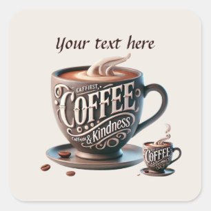 Cute add your text coffee shop square sticker