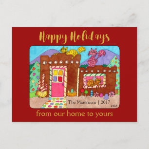 Cute Adobe Gingerbread House & Cats Holiday
