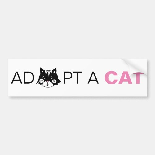 Cute ADOPT A CAT Pink Black Bumper Sticker