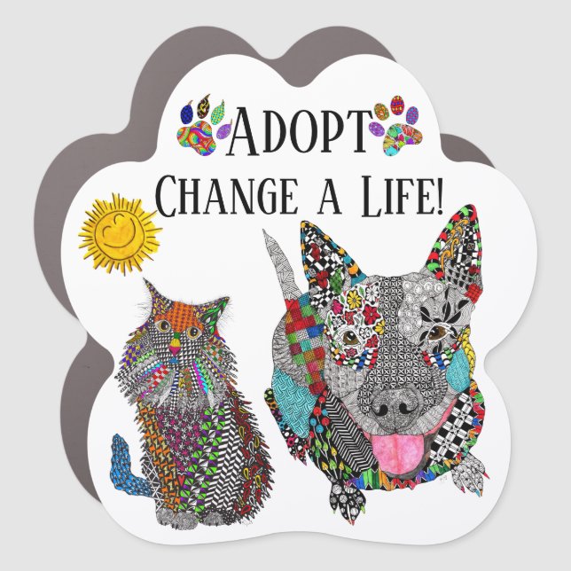 Cute Adopt Change an Animals Life Car Magnet (Front)