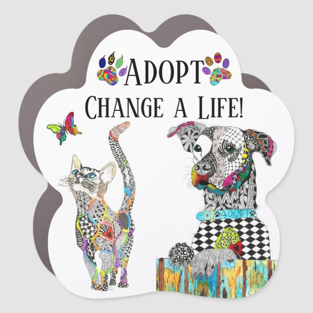Cute Adopt Change an Animals Life Car Magnet (Front)