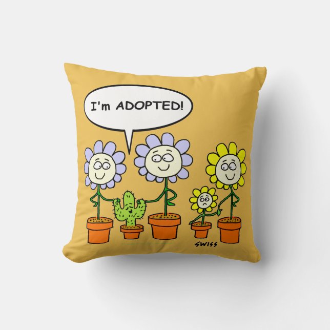 Cute Adopted Cactus Cartoon Desert Gold Background Throw Pillow (Front)