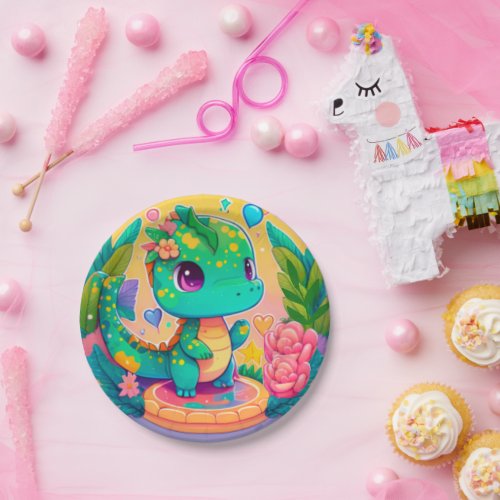 Cute Adorable Baby DinoDragon Birthday  Paper Plates