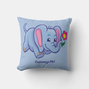 Cute & Adorable Baby Elephant Blue Personalized Throw Pillow