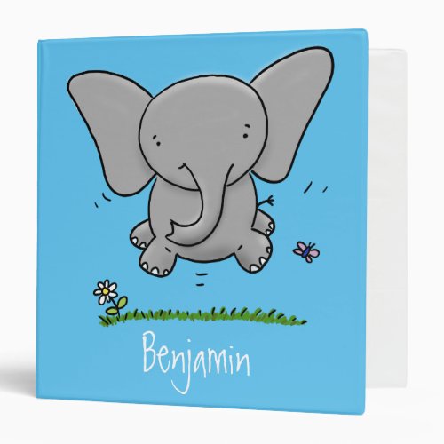 Cute adorable baby elephant cartoon illustration 3 ring binder