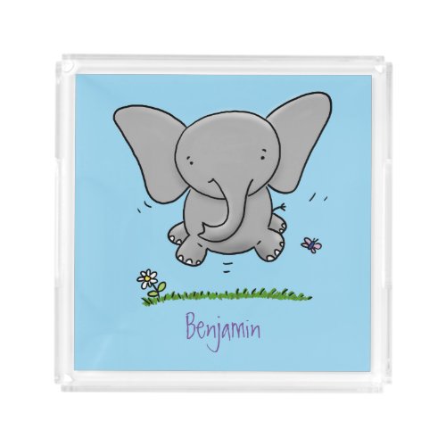 Cute adorable baby elephant cartoon illustration acrylic tray