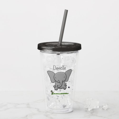 Cute adorable baby elephant cartoon illustration acrylic tumbler