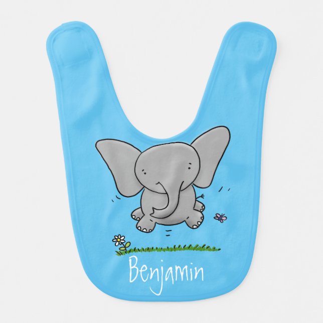 Cute adorable baby elephant cartoon illustration baby bib (Front)