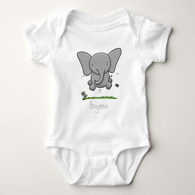 Cute adorable baby elephant cartoon illustration baby bodysuit (Front)