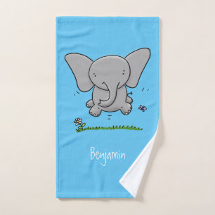 Cute adorable baby elephant cartoon illustration bath towel set