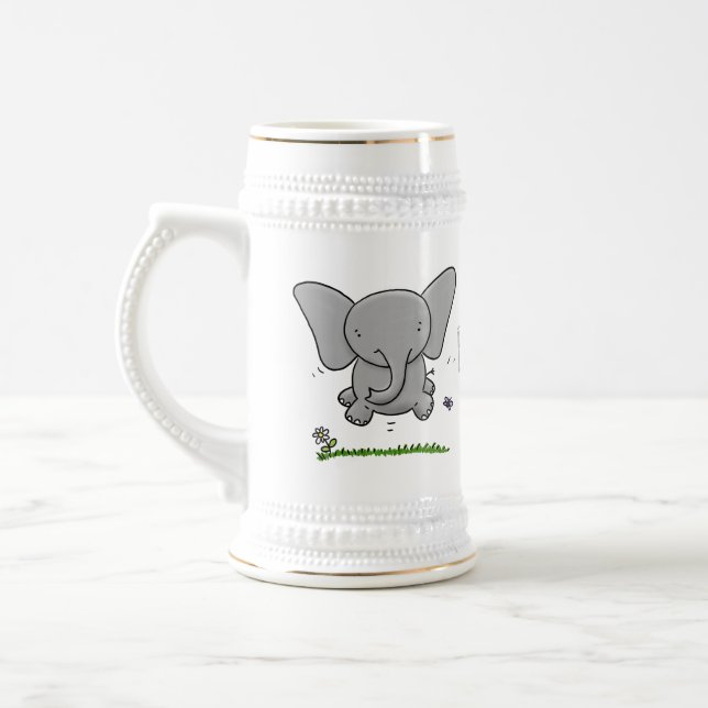 Cute adorable baby elephant cartoon illustration beer stein (Left)