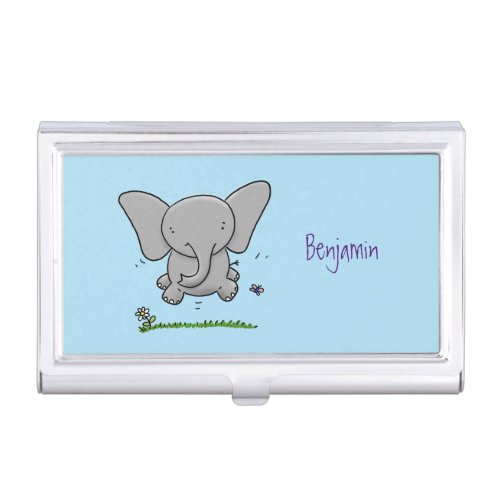 Cute adorable baby elephant cartoon illustration business card case