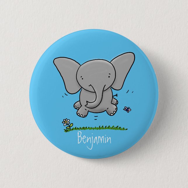 Cute adorable baby elephant cartoon illustration button (Front)