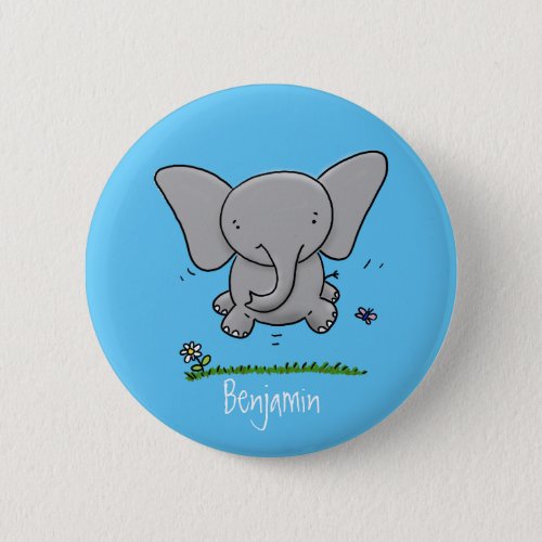 Cute adorable baby elephant cartoon illustration button