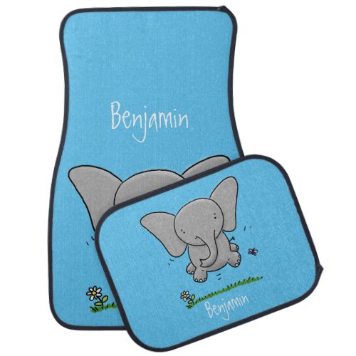 Cute adorable baby elephant cartoon illustration car floor mat