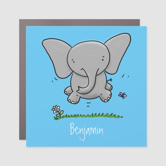 Cute adorable baby elephant cartoon illustration car magnet (Front)