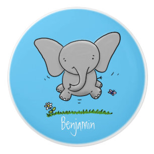 Cute adorable baby elephant cartoon illustration ceramic knob