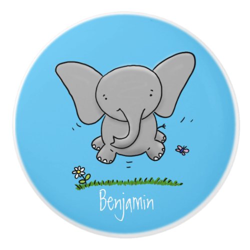 Cute adorable baby elephant cartoon illustration ceramic knob