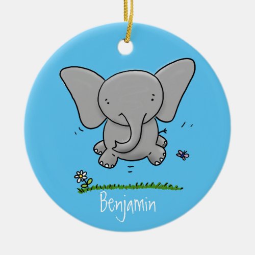 Cute adorable baby elephant cartoon illustration ceramic ornament