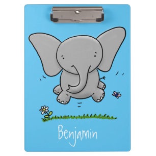 Cute adorable baby elephant cartoon illustration clipboard