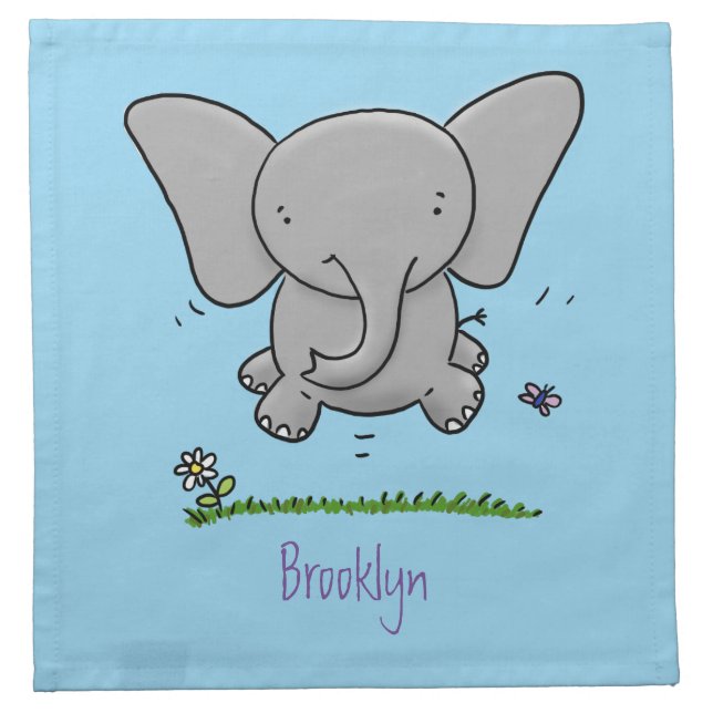 Cute adorable baby elephant cartoon illustration cloth napkin (Front)