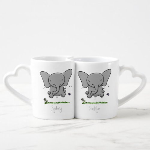 Cute adorable baby elephant cartoon illustration coffee mug set