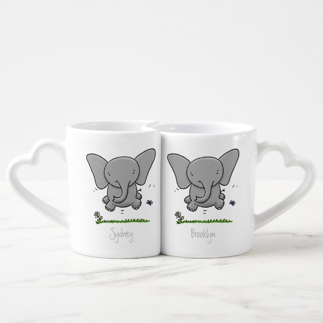 Cute adorable baby elephant cartoon illustration coffee mug set (Back Nesting)