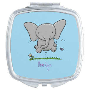 Cute adorable baby elephant cartoon illustration compact mirror